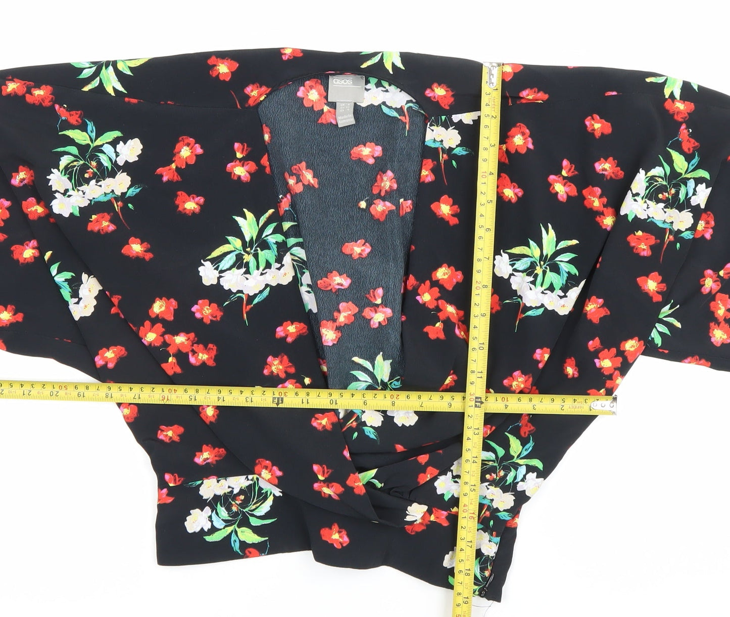 ASOS Women’s Black Floral Kimono Blouse Size 4 Balloon Sleeve