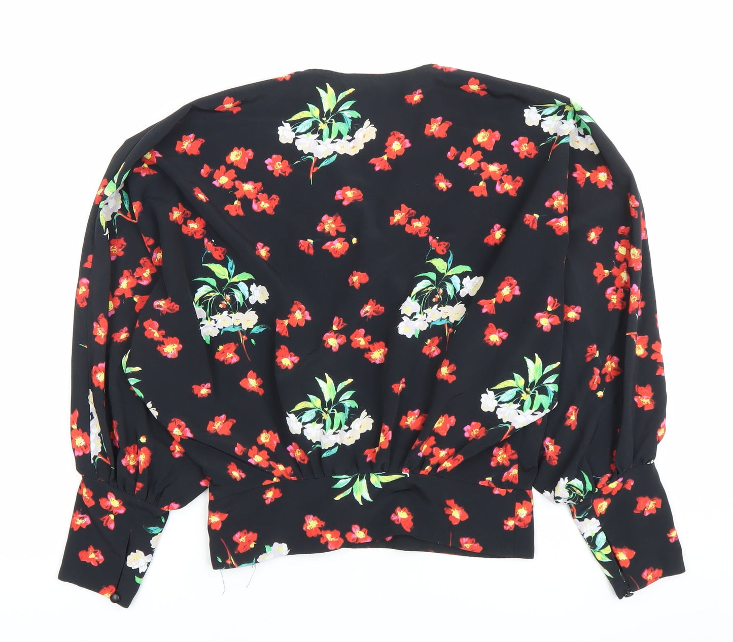 ASOS Women’s Black Floral Kimono Blouse Size 4 Balloon Sleeve