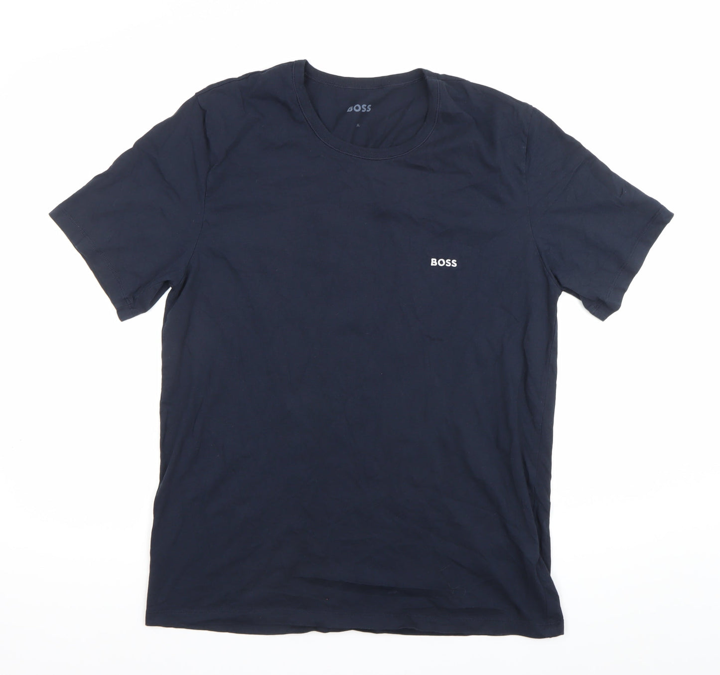 BOSS Mens Blue XL Crew Neck Cotton Logo Short Sleeve T-Shirt