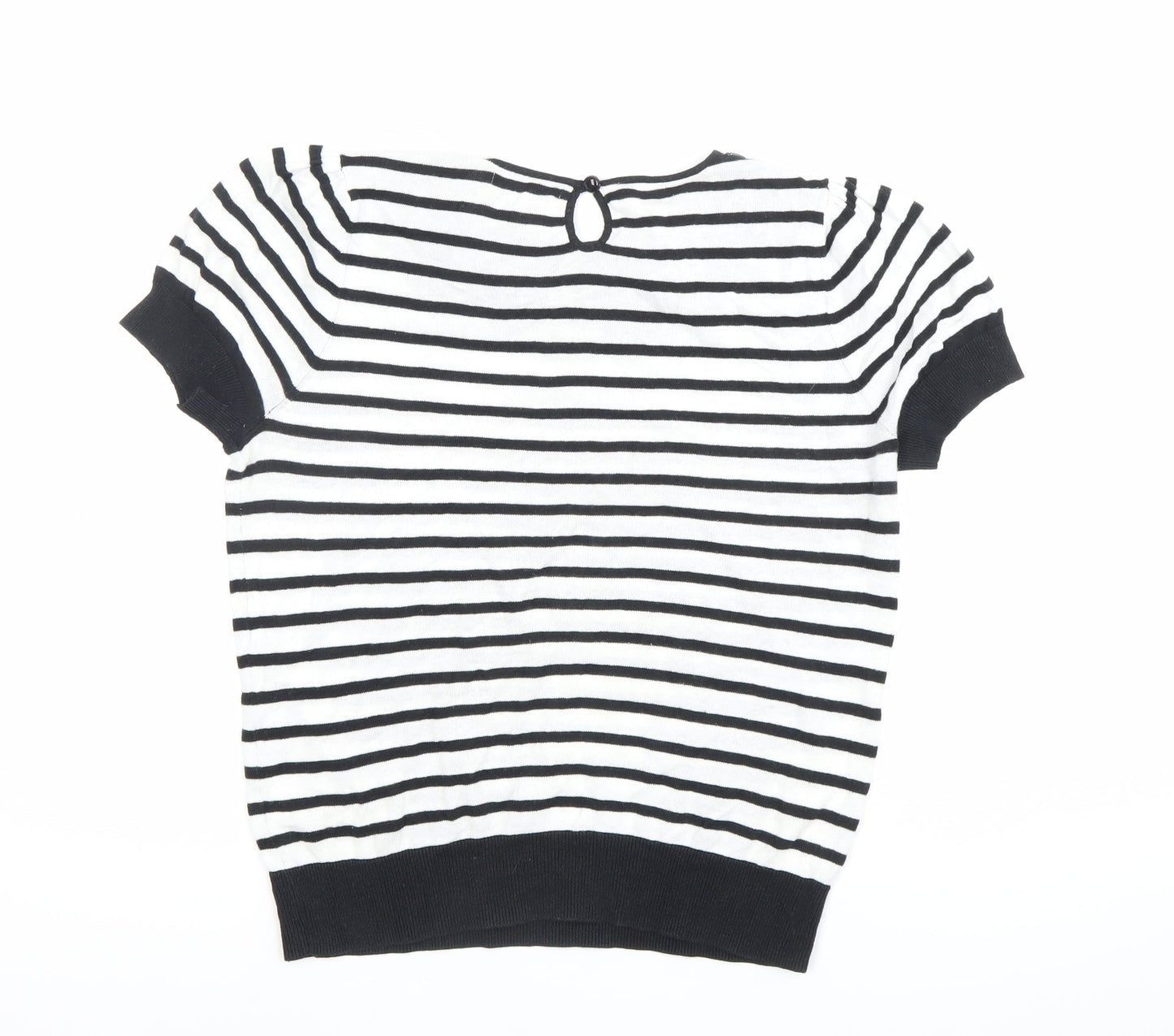 Next Women Black White Striped Cotton Blouse Size 12 Short Sleeve