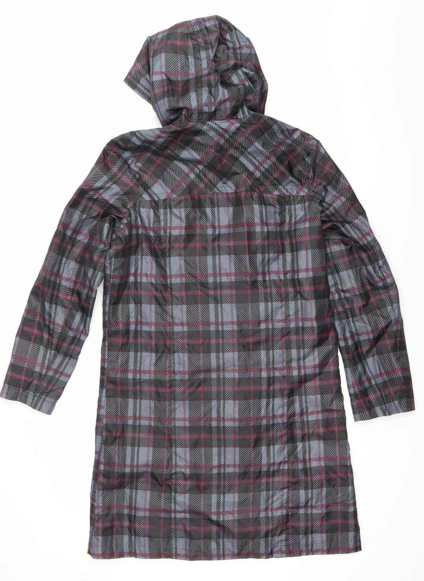 Esmara Womens Grey Plaid Rain Coat Hooded Long UK 10 Polyester