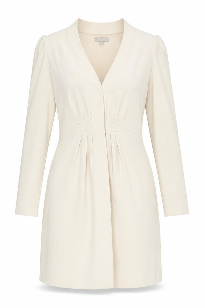 H&M Women Beige Sheath Dress Size 8 Puff Sleeve V-Neck
