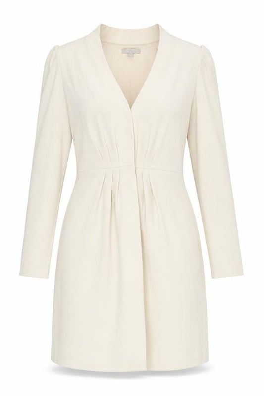 H&M Women Beige Sheath Dress Size 8 Puff Sleeve V-Neck