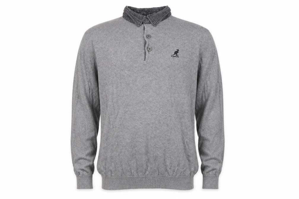 Kangol Mens Grey Cotton Henley Jumper Size L Long Sleeve Casual