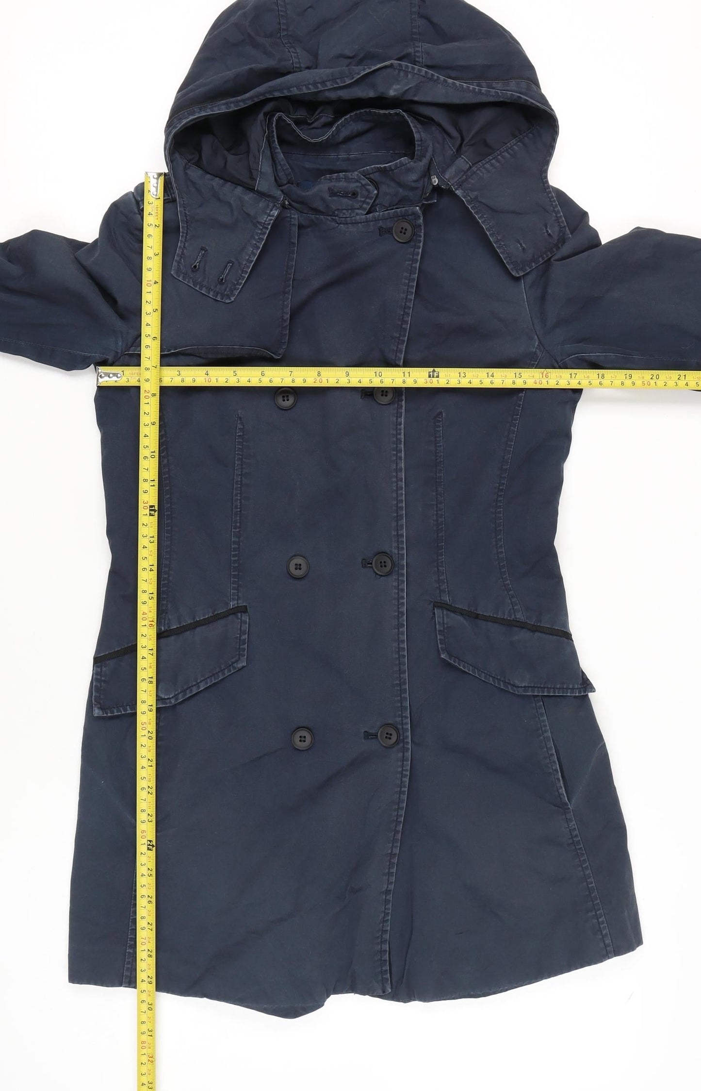 Zara Women’s Blue Cotton Trench Coat Hooded Size S
