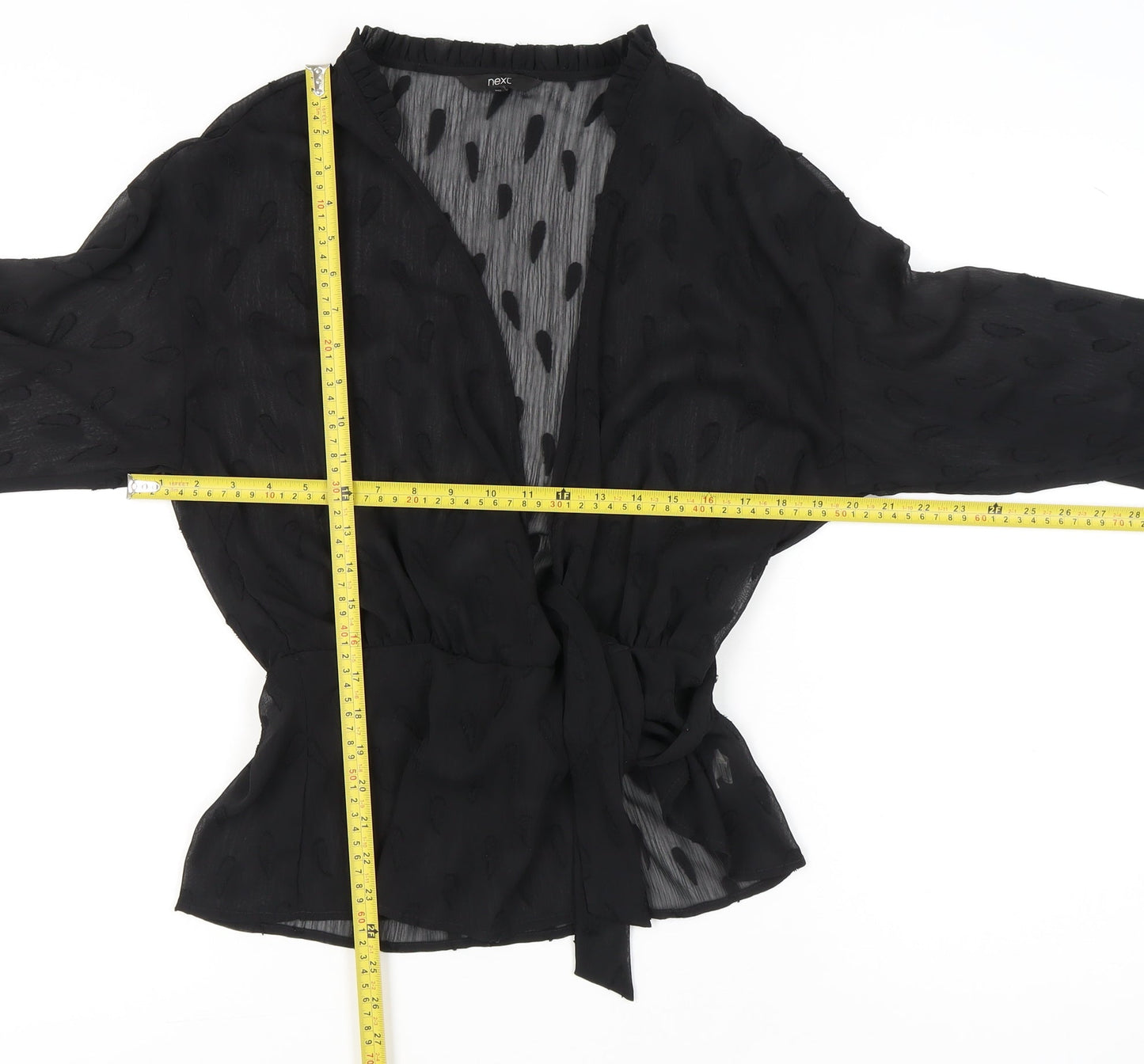 Next Women Black Wrap Chiffon Blouse Size 8 V-Neck 3/4 Sleeve