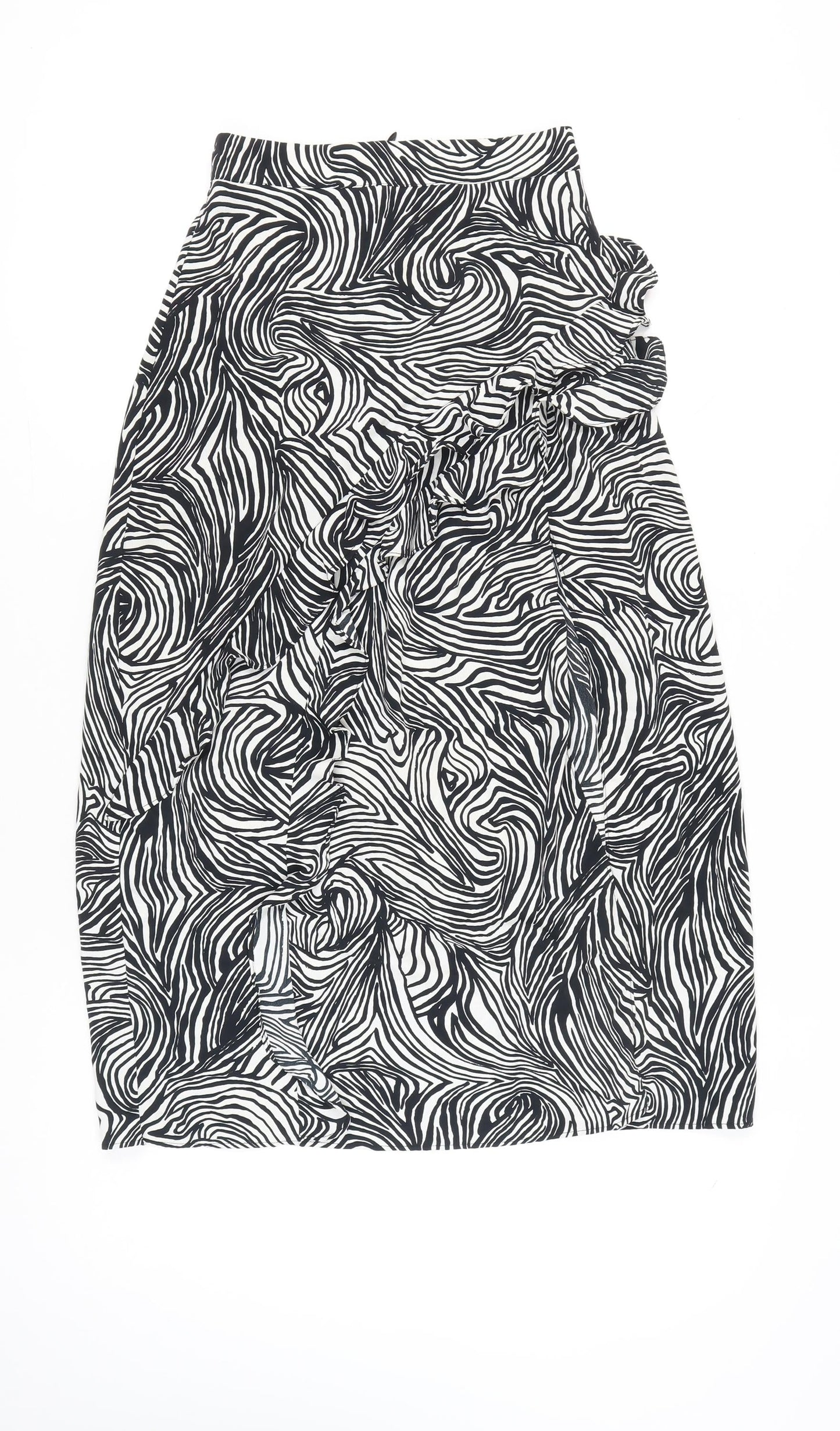 Topshop Women’s Black Animal Print Ruffle High Waist Pencil Skirt UK 6