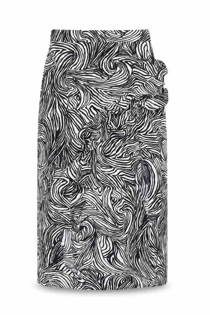 Topshop Women’s Black Animal Print Ruffle High Waist Pencil Skirt UK 6