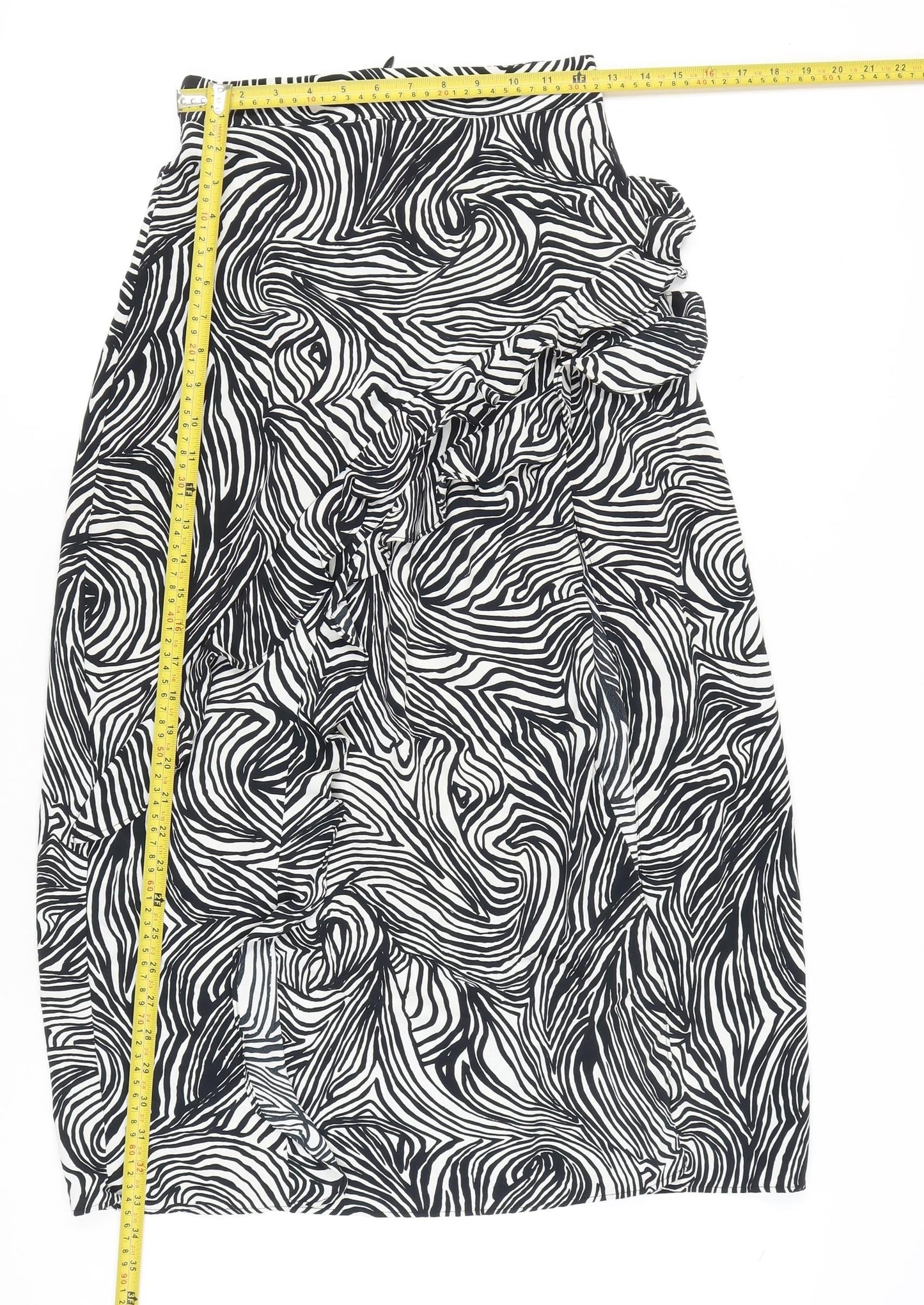 Topshop Women’s Black Animal Print Ruffle High Waist Pencil Skirt UK 6
