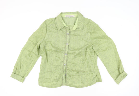 CoCoMenthe Womens Green Striped Button-Up Shirt Size S