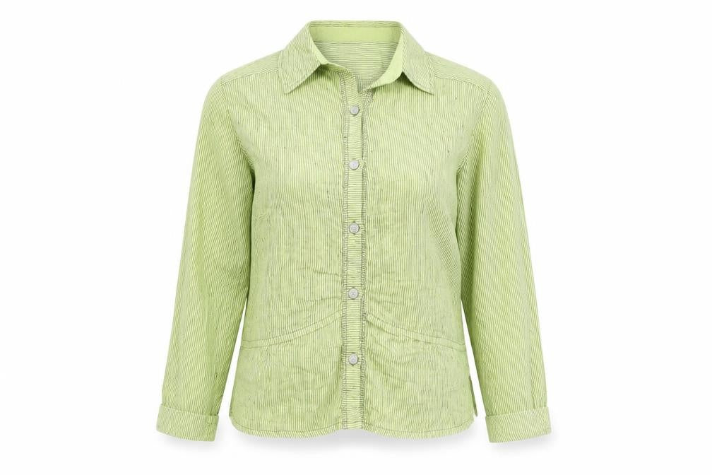 CoCoMenthe Womens Green Striped Button-Up Shirt Size S