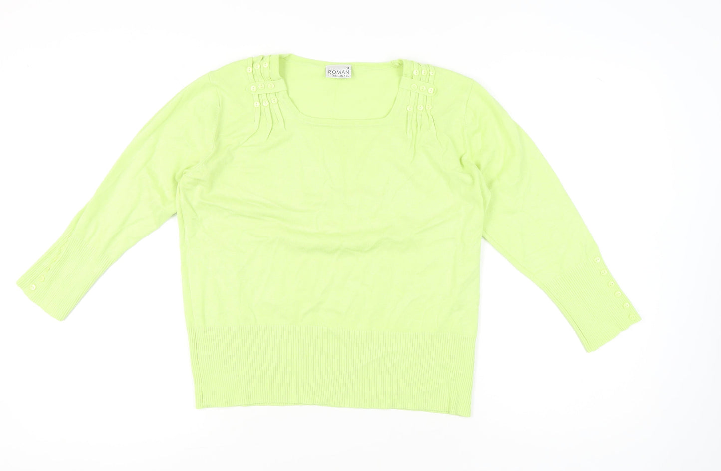 Roman Originals Womens Green Size 16 Pullover Square Neck Jumper