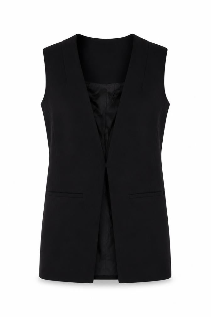 Topshop Women’s Black UK 8 Sleeveless Long Suit Waistcoat