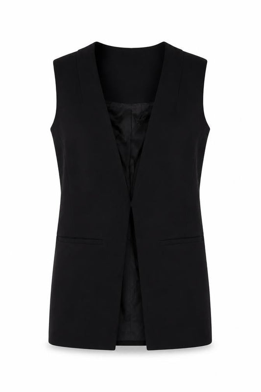 Topshop Women’s Black UK 8 Sleeveless Long Suit Waistcoat