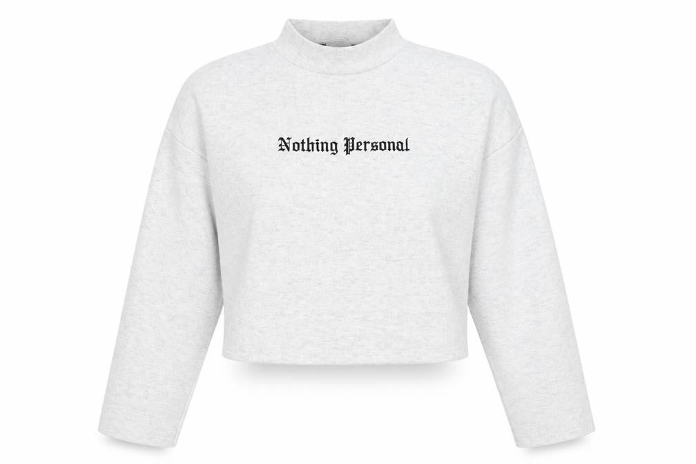 Bershka Women's Grey Cropped Mock Neck Long Sleeve T-Shirt Size 8