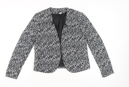 H&M Divided Womens Black White Geometric Blazer Size 16
