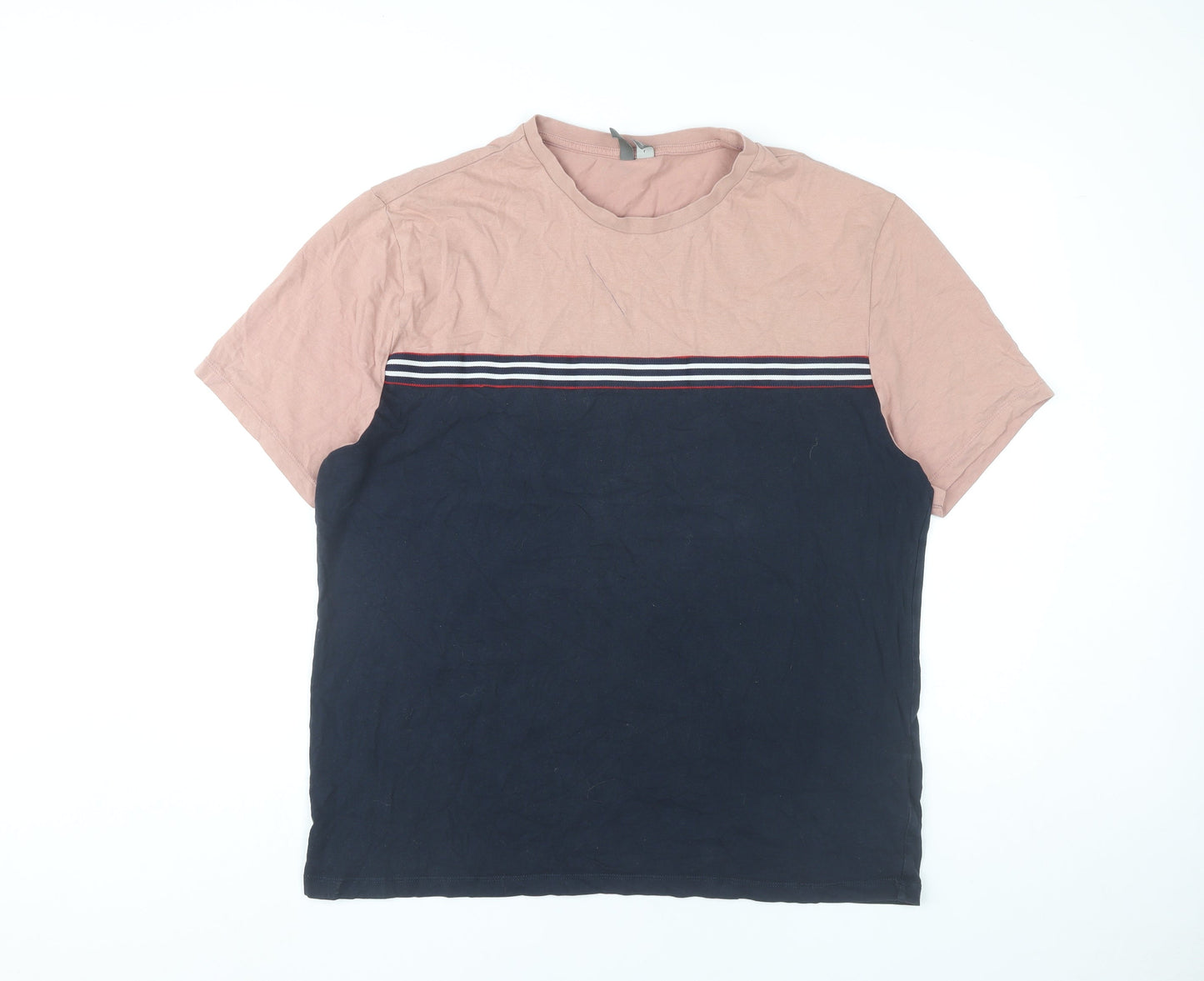 ASOS Men’s Navy Pink Colourblock Crew Neck T-Shirt Size L