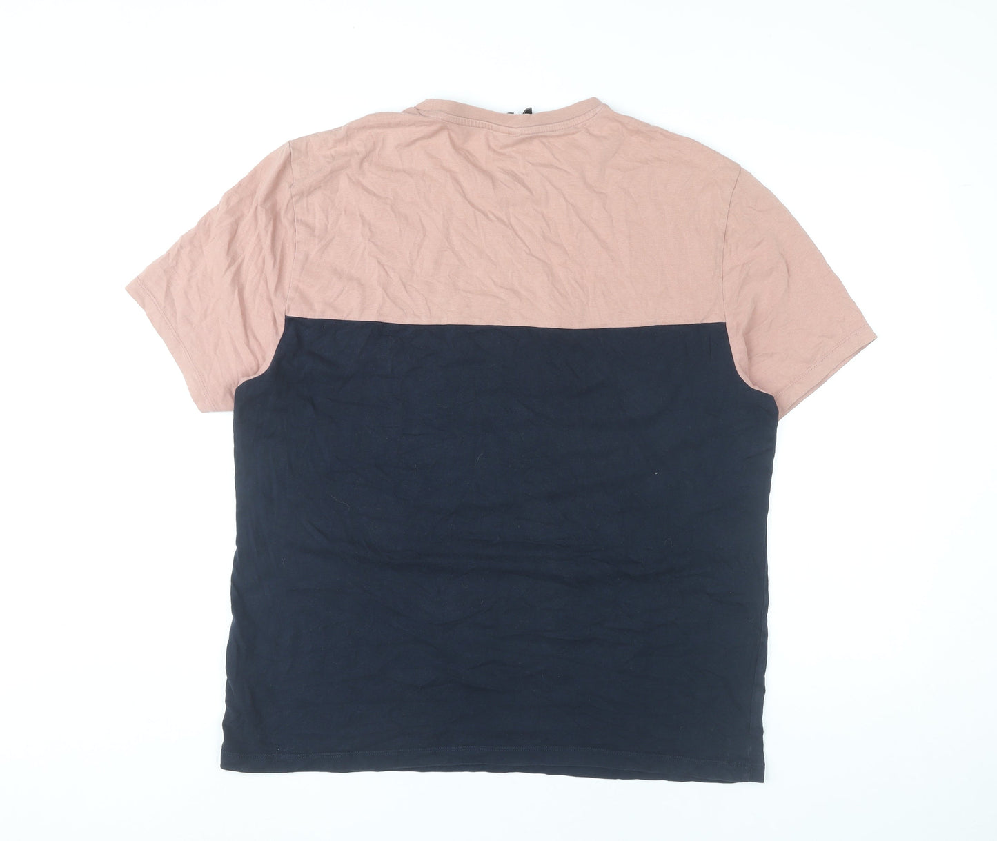 ASOS Men’s Navy Pink Colourblock Crew Neck T-Shirt Size L