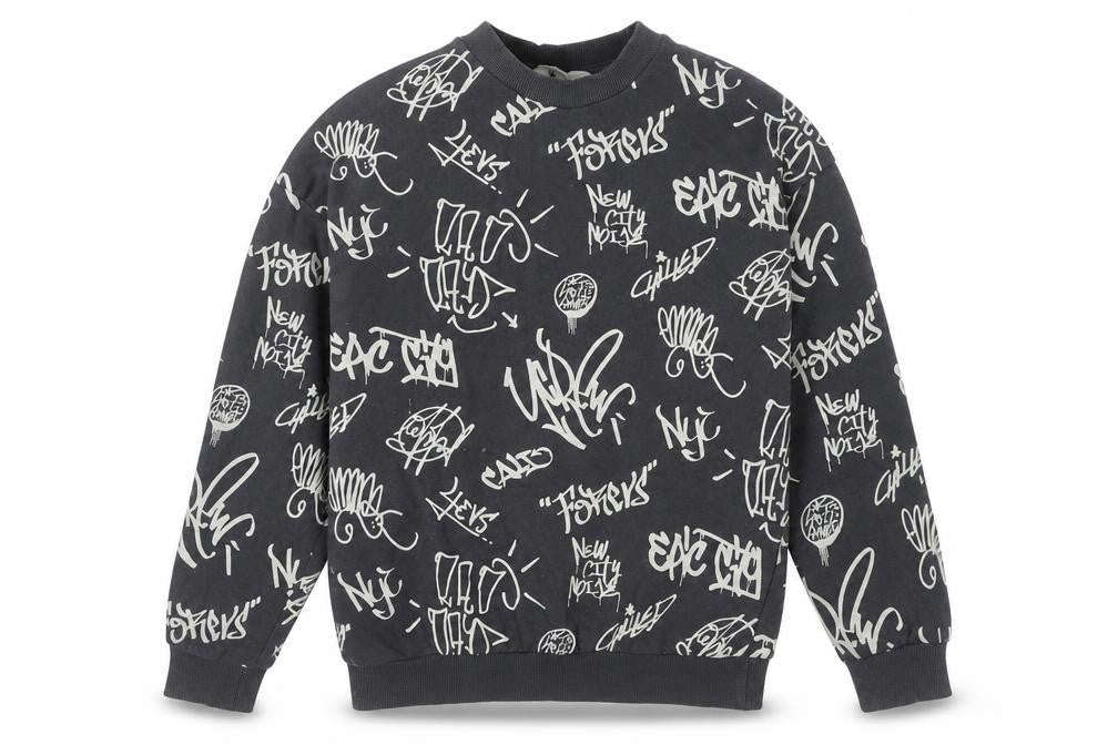 H&M Boys Black Graphic Print Crew Neck Sweatshirt 11Y Pullover Cotton Blend