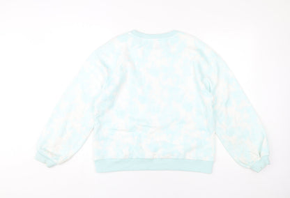 Close-up detail of Disney girls’ blue stitch sweatshirt 11-12y pullover long sleeve casual