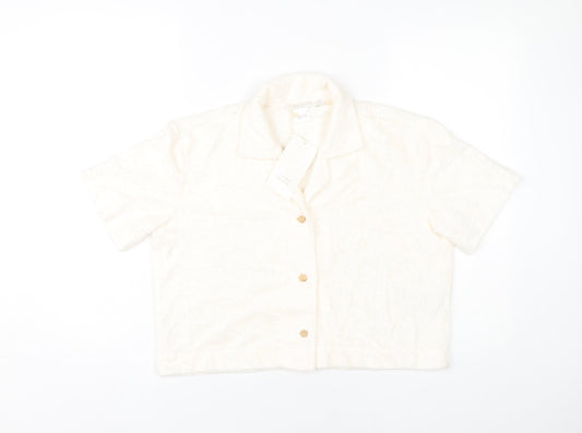 Zara Home Women’s Ivory Cropped Button-Up Shirt Size 8 Short Sleeve
