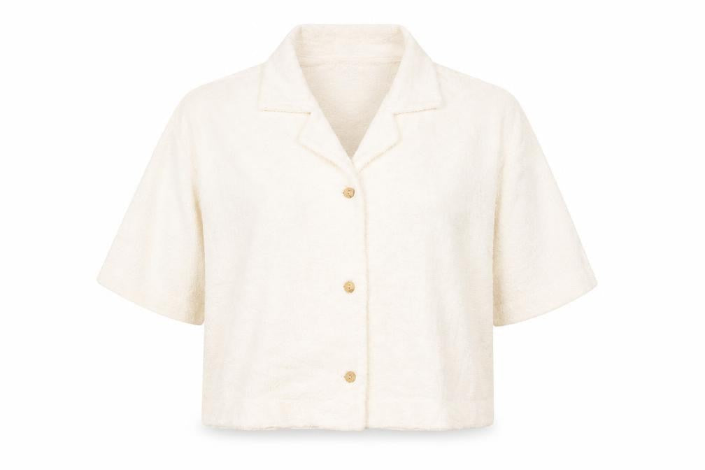 Zara Home Women’s Ivory Cropped Button-Up Shirt Size 8 Short Sleeve