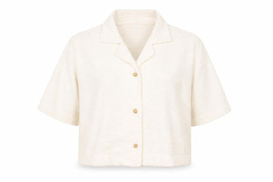 Zara Home Women’s Ivory Cropped Button-Up Shirt Size 8 Short Sleeve