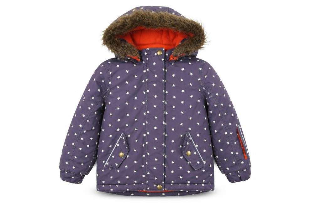 Boden Girls Purple Star Print Parka Coat 6-7 Years Winter Hooded