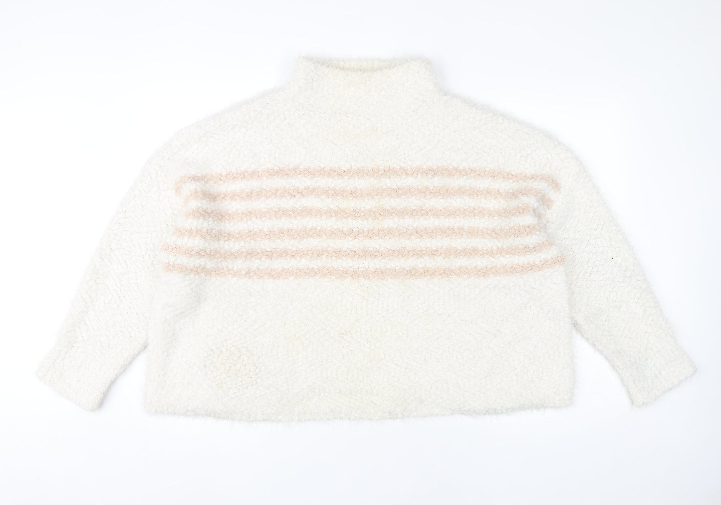 Roman Women’s Ivory Striped Mock Neck Chunky Knit Jumper Size 20