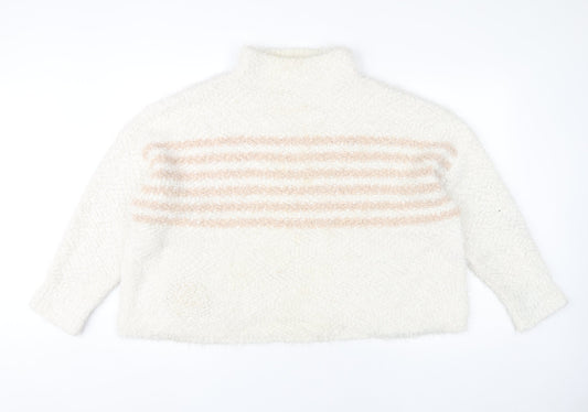 Roman Women’s Ivory Striped Mock Neck Chunky Knit Jumper Size 20