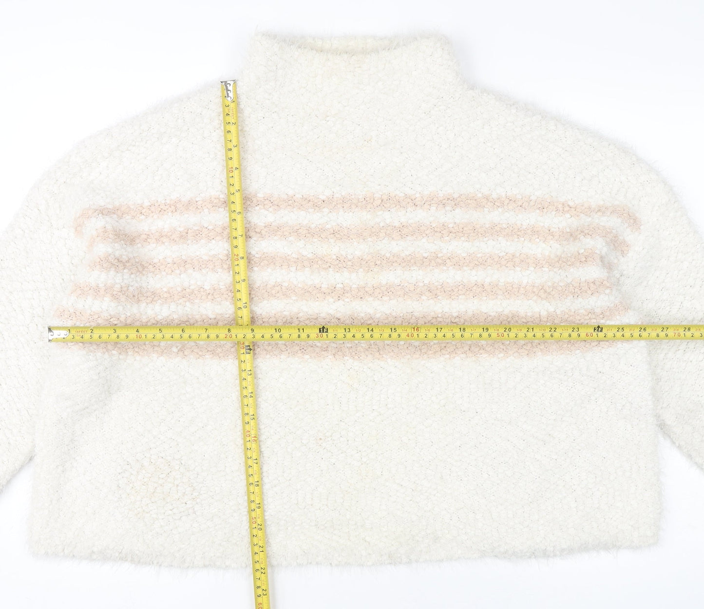 Roman Women’s Ivory Striped Mock Neck Chunky Knit Jumper Size 20