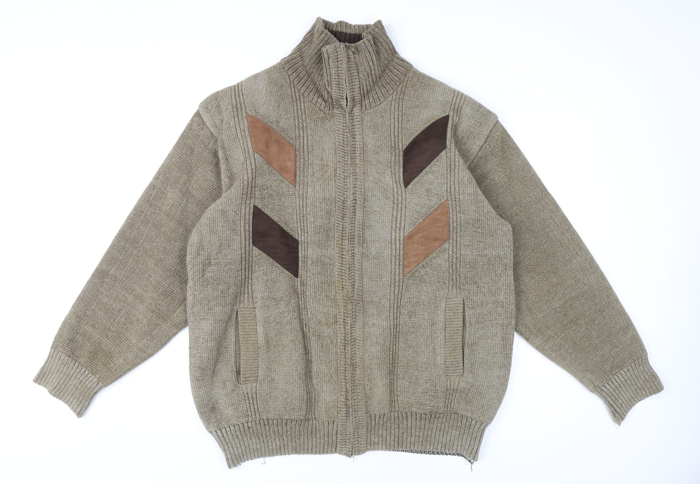 Raphael Valencino Men's Beige XL Knit Zip Jacket Retro Style