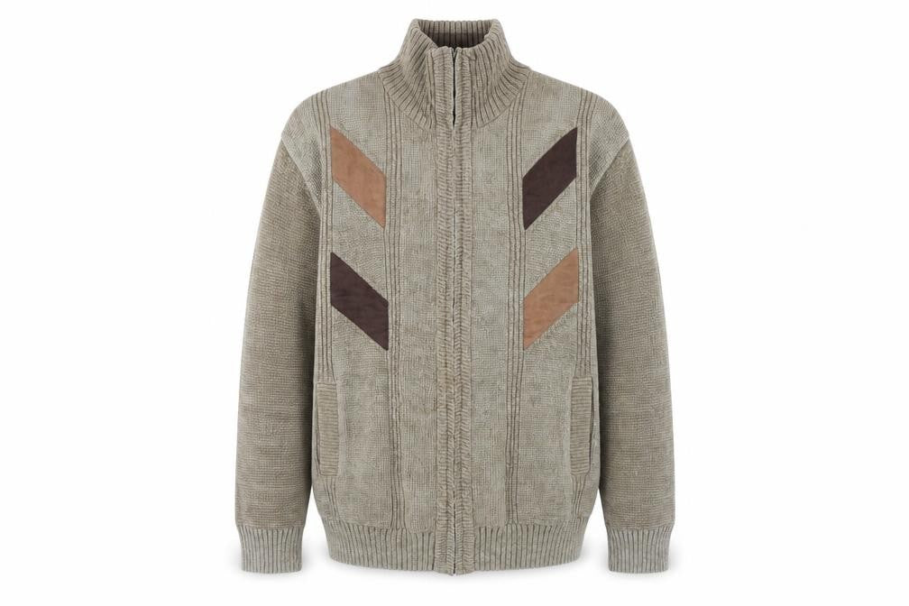 Raphael Valencino Men's Beige XL Knit Zip Jacket Retro Style