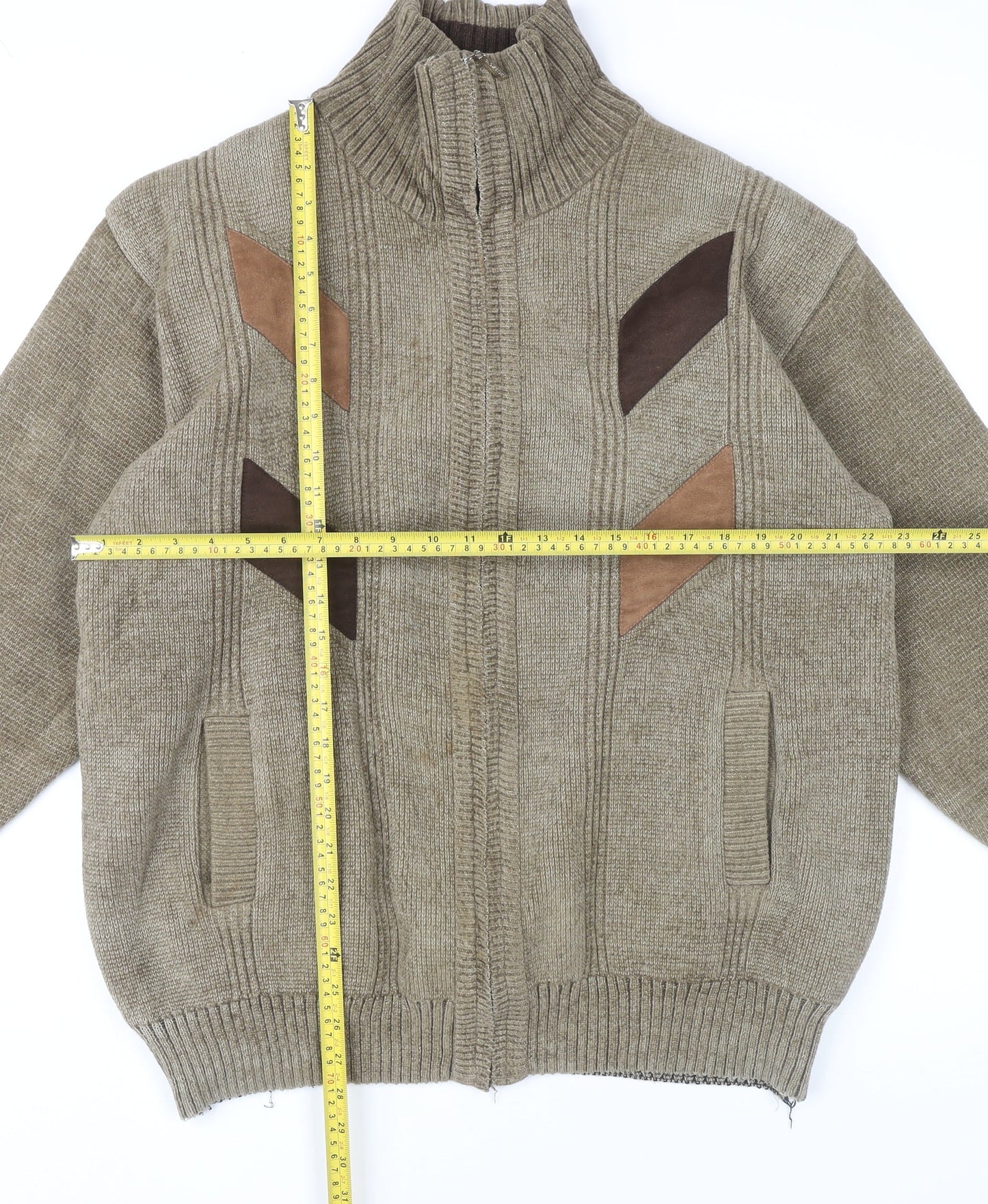 Raphael Valencino Men's Beige XL Knit Zip Jacket Retro Style
