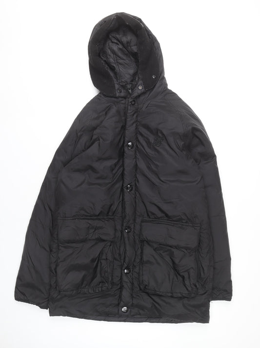 SikSilk Men’s Black Nylon Puffer Jacket Hooded Size M Casual Winter