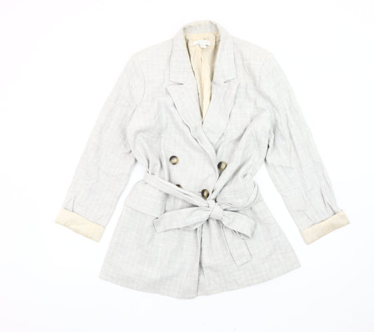Topshop Women’s Grey Check Cotton Belted Blazer Jacket UK 10