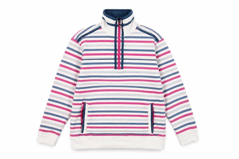 Hazy Blue Womens Striped Cotton Sweatshirt M 1/2 Zip Multicoloured