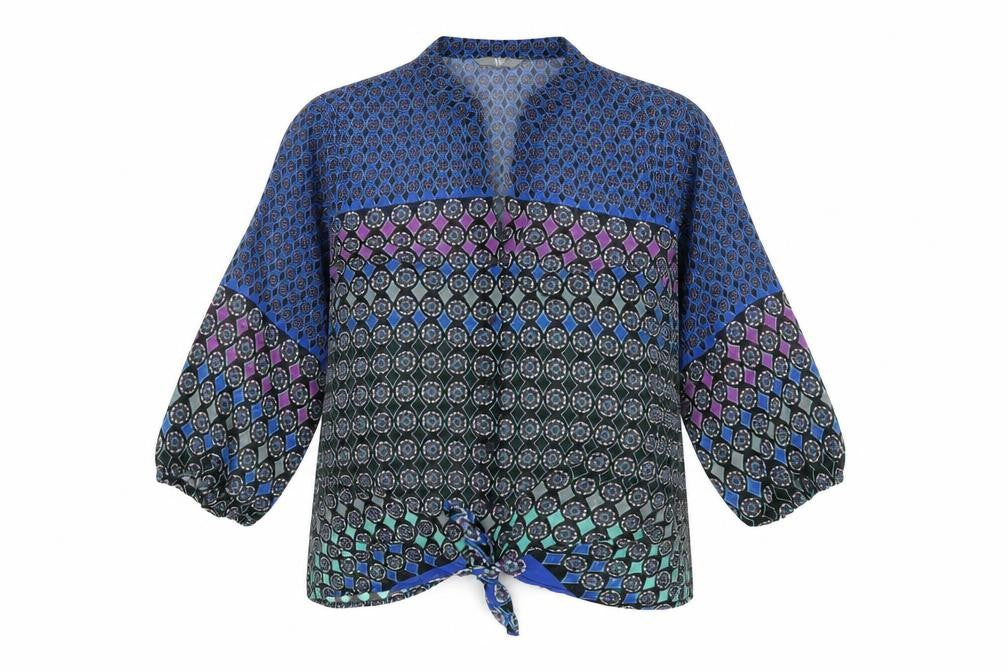 BHS Womens Multicoloured Size 10 Tunic Blouse 3/4 Sleeve V-Neck