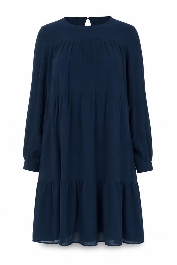 Mango Women Blue Midi Shift Dress Size 10 Long Sleeve V-Neck