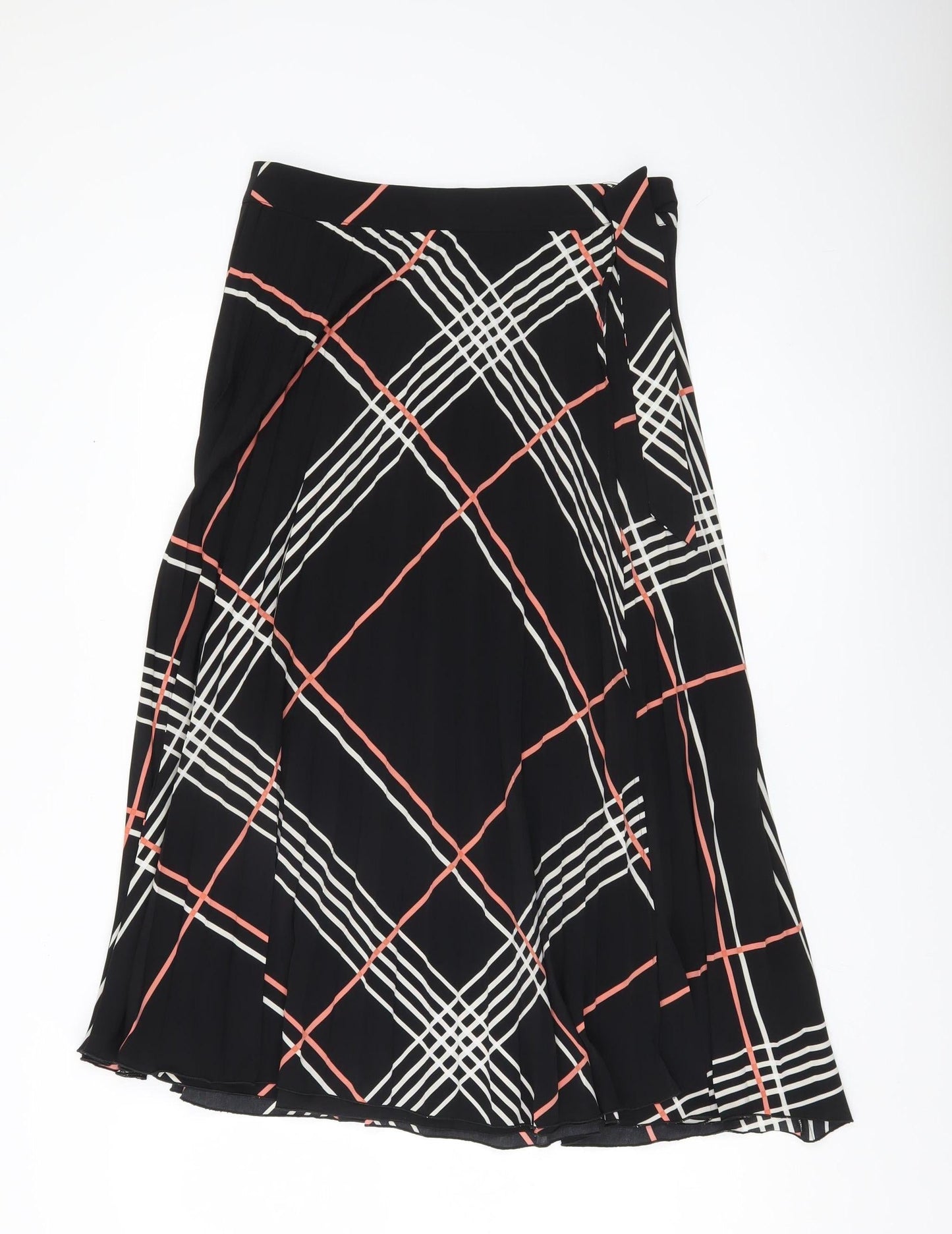 Warehouse Women’s Black Check Midi Wrap Skirt Size 12 Polyester