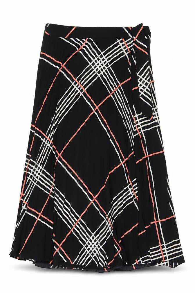 Warehouse Women’s Black Check Midi Wrap Skirt Size 12 Polyester