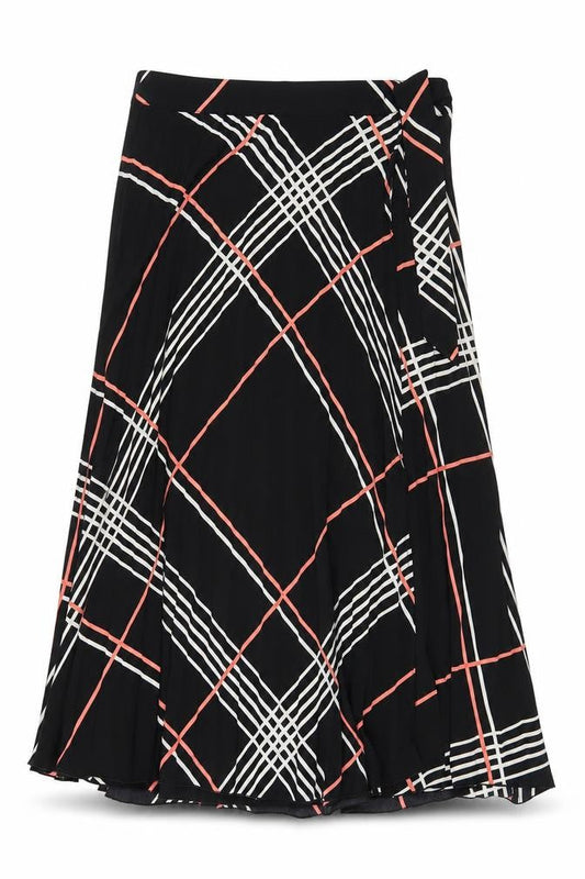 Warehouse Women’s Black Check Midi Wrap Skirt Size 12 Polyester