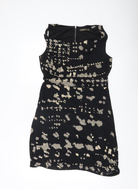 Sandwich Womens Black Beige Animal Print Sheath Dress M Cowl Neck Sleeveless