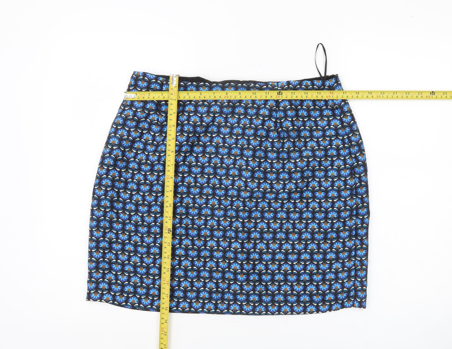 Louche Womens Blue Floral Pencil Skirt Size 2XL Knee Length Retro