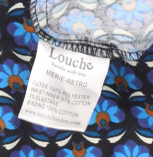 Louche Womens Blue Floral Pencil Skirt Size 2XL Knee Length Retro