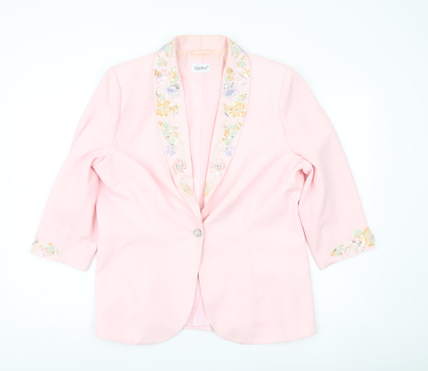 Together Women's Pink Embellished Shawl Lapel Blazer Size 18
