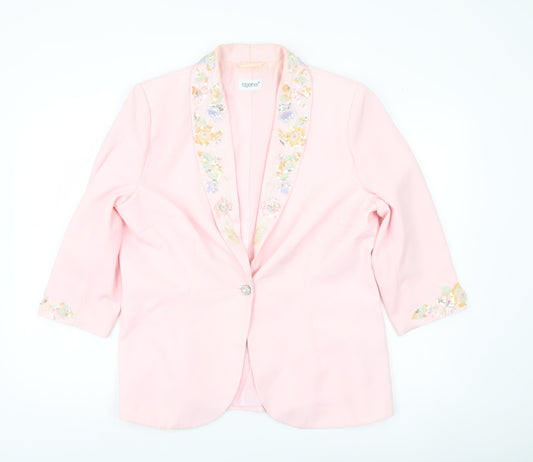 Together Women's Pink Embellished Shawl Lapel Blazer Size 18