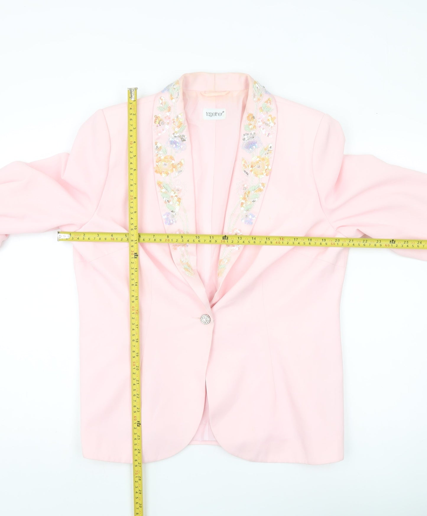 Together Women's Pink Embellished Shawl Lapel Blazer Size 18