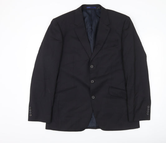 Next Italia Men's Black Wool Pinstripe Blazer Jacket 40R