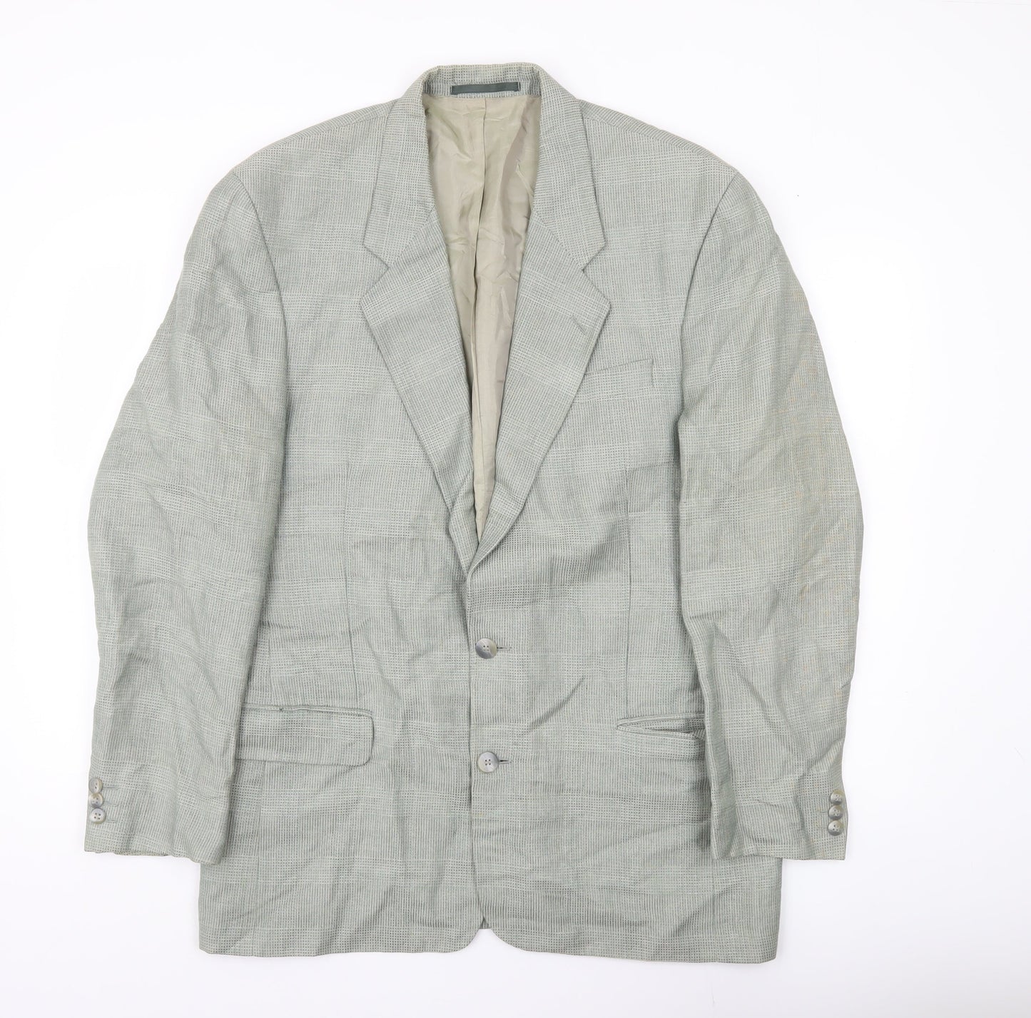 Principles Men Grey Linen Blend Blazer Jacket 40L Classic Check
